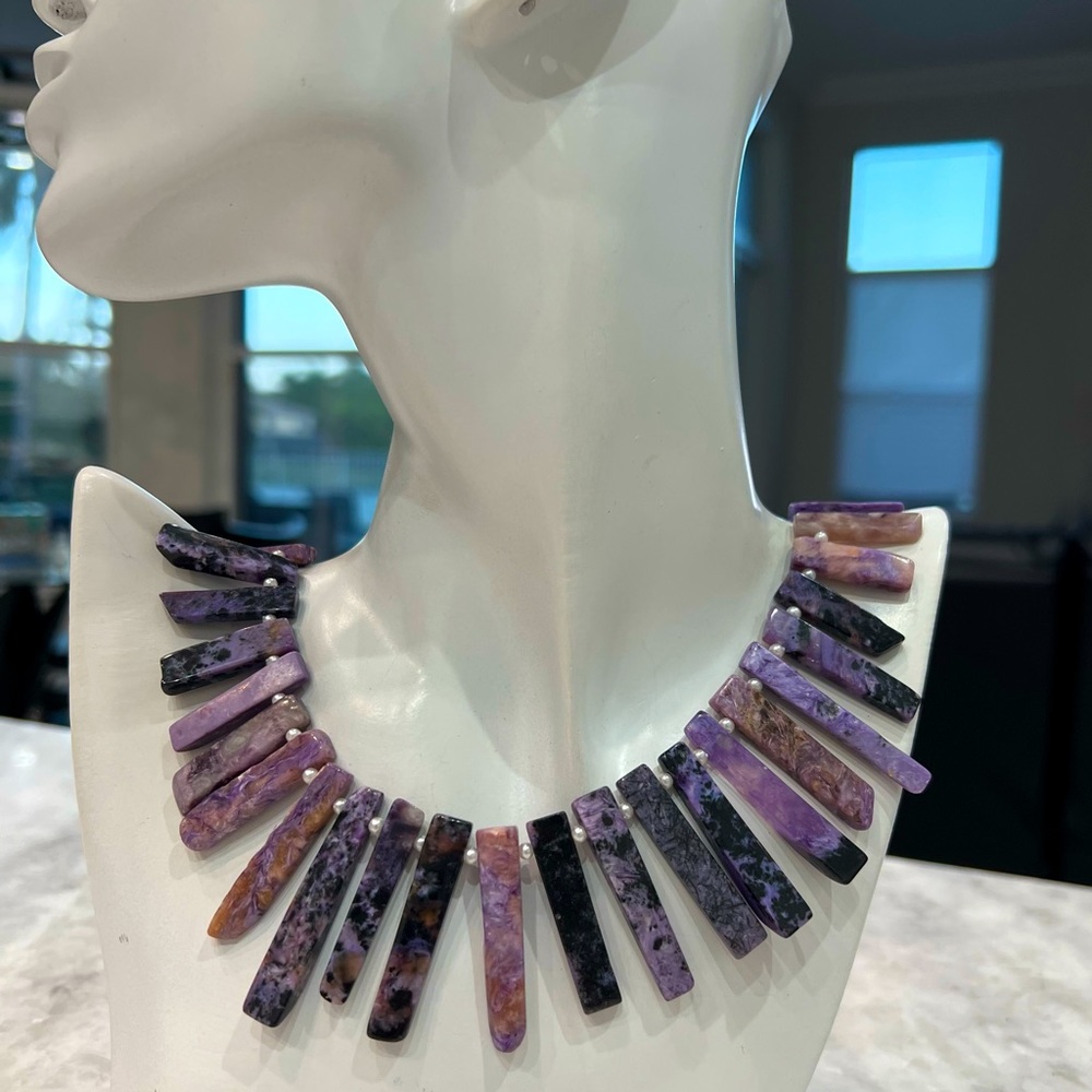 Charoite Sterling Silver Bib Necklace